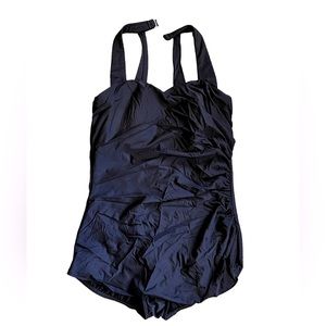 Lands’ End 16D Halter Neck Tunic-Front One Piece Swimsuit **DARK BROWN** EUC